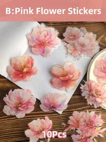 10 件/包 复古大尺寸铝箔花卉植物闪亮花朵装饰贴纸 适用于日记本剪贴簿