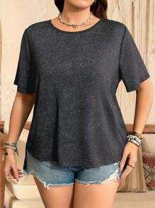 SHEIN LUNE Top de talla grande con mangas cortas y decoración de flecos en la espalda, adecuado para outfits de festivales de música, atuendos primaverales para mujeres, ropa de verano, atuendos occidentales para mujeres con estilo "dinero antiguo", atuendos de brunch para mujeres, atuendos para el aeropuerto, atuendos de vaquera para el verano, atuendos de graduación para mujeres en primavera y verano, atuendos de Pascua para mujeres, ropa de vacaciones para primavera y verano