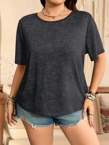 SHEIN LUNE Top de talla grande con mangas cortas y decoración de flecos en la espalda, adecuado para outfits de festivales de música, atuendos primaverales para mujeres, ropa de verano, atuendos occidentales para mujeres con estilo "dinero antiguo", atuendos de brunch para mujeres, atuendos para el aeropuerto, atuendos de vaquera para el verano, atuendos de graduación para mujeres en primavera y verano, atuendos de Pascua para mujeres, ropa de vacaciones para primavera y verano