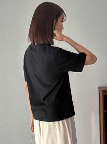 FRIFUL Women's Hollow Out Shoulder Short Sleeve T-Shirt - Black - View 5