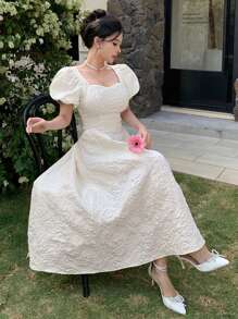 DAZY Đầm ngắn xòe bồng bềnh cho nữ, kiểu dáng tối giản và thời trang, phù hợp cho mùa hè, đầm maxi thanh lịch. - Màu be - Xem 2