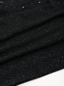 Sweetra Set de 2 piezas con top sin espalda con cuello drapado con brillo y falda con abertura alta, conjunto de fiesta de - Negro - Ver 4