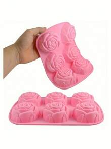 SHEIN 1 Stück rosa 6-fach Rose Blumen geformte Silikon Seifenform, hitzebeständig, DIY handgemachte Seifenherstellung Form