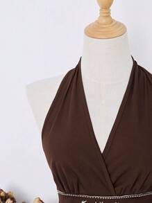 Elamini Women's Hippie Hippie Sun Totem Embroidered Vintage Bohemian Halter Neck Tank Top, Spring/Summer - Coffee Brown - View 3