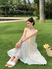 DAZY Women Fashionable Lace Sleeveless Halterneck Dress Summer Sundress,Casual Women Dresses