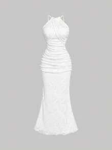 SHEIN MOD Đầm Maxi Dự Tiệc Lãng Mạn Màu Trắng Cho Nữ, Thích Hợp Cho Tiệc Cocktail, Trang Phục Hẹn Hò - trắng - Xem 1