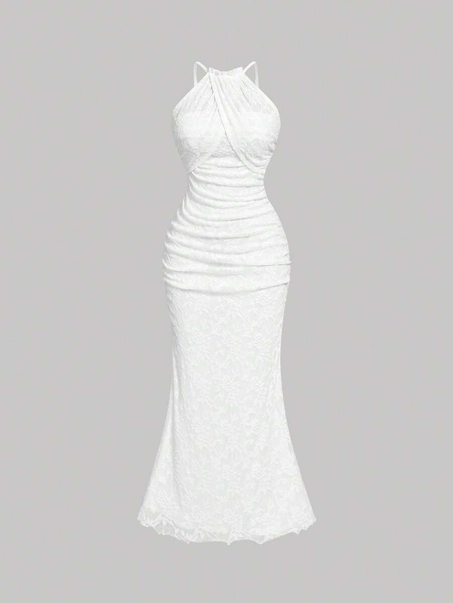 SHEIN MOD Đầm Maxi Dự Tiệc Lãng Mạn Màu Trắng Cho Nữ, Thích Hợp Cho Tiệc Cocktail, Trang Phục Hẹn Hò - trắng - Xem 1