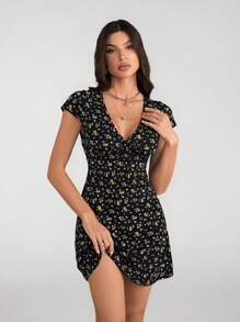 SHEIN Tall 女士时尚甜美 V 领花卉印花 A 字裙、花卉连衣裙、春季花卉连衣裙、海滩女士连衣裙、Y2k 夏季、花卉连衣裙、可爱夏季连衣裙、夏季连衣裙