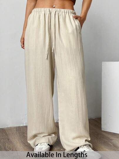 SHEIN PETITE CURVE Women's Apricot Wide-Leg Woven Pants, Plus Size And Loose Fit Women Pants Wide Leg, Wearable In All Seasons