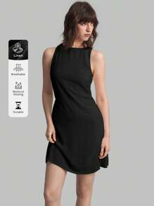 Ontre Váy ngắn không tay cổ tròn màu trơn thanh lịch dành cho nữ năm 2026, phù hợp cho phong cách thường ngày ở thành thị, phong cách tối giản sang trọng khi đi làm, sự đơn giản thanh lịch, trang phục ngày Nhà giáo, phù hợp cho ngày Độc lập, kỳ nghỉ ở bãi biển, lễ tốt nghiệp, công sở - màu đen - Xem 8