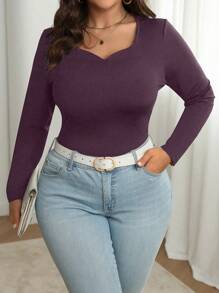 SHEIN LUNE T-shirt de base ajusté et slim à manches longues et de couleur unie, grande taille