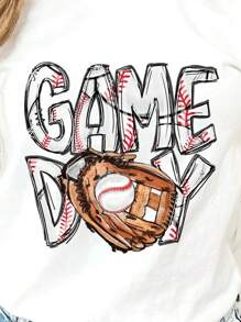 Women's Game Day Baseball Pattern Round Neck Short Sleeve Casual T-Shirt - White - View 3