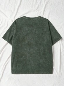 Comfortcana Plus Size Acid Washed Look Vintage Knitted Distressed Loose Fit Short Sleeve T-Shirt - Olive Green - View 2