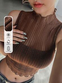 DAZY 女士立领闪光短款上衣 外出上衣 节日背心 透明