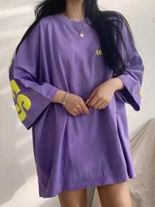 DAZY Short Sleeve Drop Shoulder T-Shirt With Letter Print Oversized T-Shirt