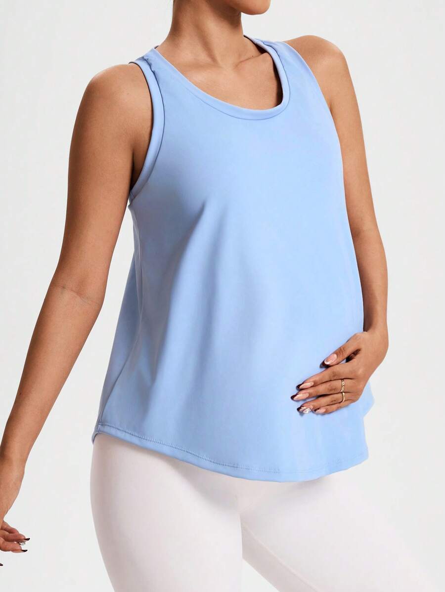 SHEIN Maternity Solid Color Sports Camisole, Loose Fit Strap, Women Outdoor Yoga Tops - Army Green - View 1