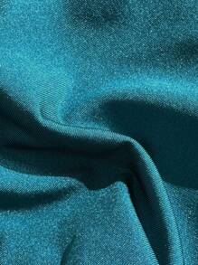 SHEIN Swim Women Solid Color Gold Circular Ornament Spaghetti Strap Beach Bikini Top - Teal Blue - View 4