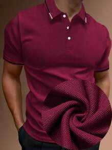 Manfinity Homme Men's Geometric Print Short Sleeve Casual Commuter Polo Shirt Polo Shirts For Men Collar Polos For Men Golf Shirt Men Polo Shirts Polo T Shirt Men - Burgundy - View 1