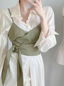 DAZY Women's Summer Solid Color Wrap Cami Tank Top For Layering - Green - View 3