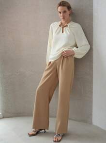MOTF PREMIUM FOLD PLEATED STRAIGHT LEG SUIT PANTS - Khaki - View 5
