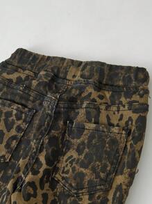 Girls (Toddler) New Fashion Casual Leopard Print Distressed Elasticated Denim Flare Jeans