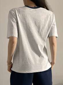 DAZY 女士拼色标语印花圆领短袖 T 恤图案 T 恤