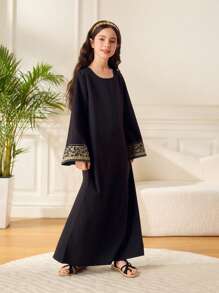 Tween Girls' Round Neck Patchwork Pattern Loose Casual Dress,Holiday,Summer,Travel - Multicolor - View 7