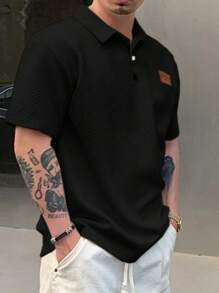 DAZY Men's Letter Patch Summer Short Sleeve Casual Polo Shirt