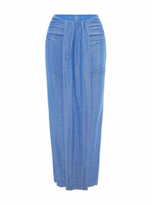 Swim Oasis Springbreak Women's Beach Wear Summer Outfits, Solid Color Sexy Gold & Silver Pleated Skirt