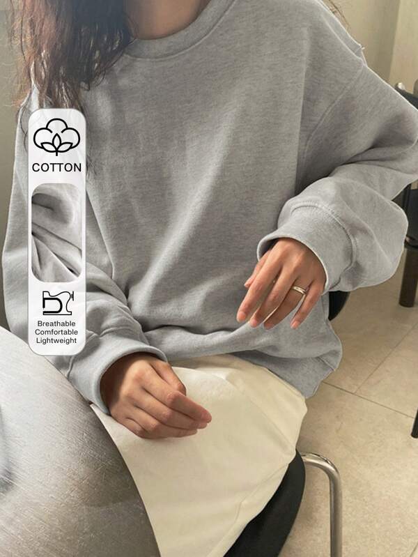 DAZY Solid Drop Shoulder Oversized Sweatshirt,Long Sleeve Tops,Fall Clothes