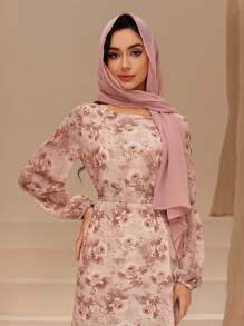 Graceveil Women's Chiffon Printed Round Neck Lantern Sleeve Cinched Waist Waist Romantic Elegant Dress,Modest - Pink - View 5