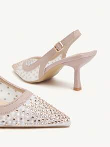 CUCCOO CHICEST Women's Fashion Mesh Rhinestone Elegant French Style Flats - Apricot - View 5