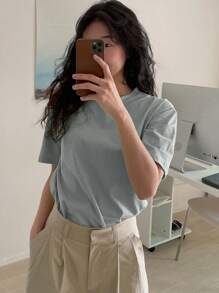 DAZY Solid Drop Shoulder Tee Summer - Grey - View 3