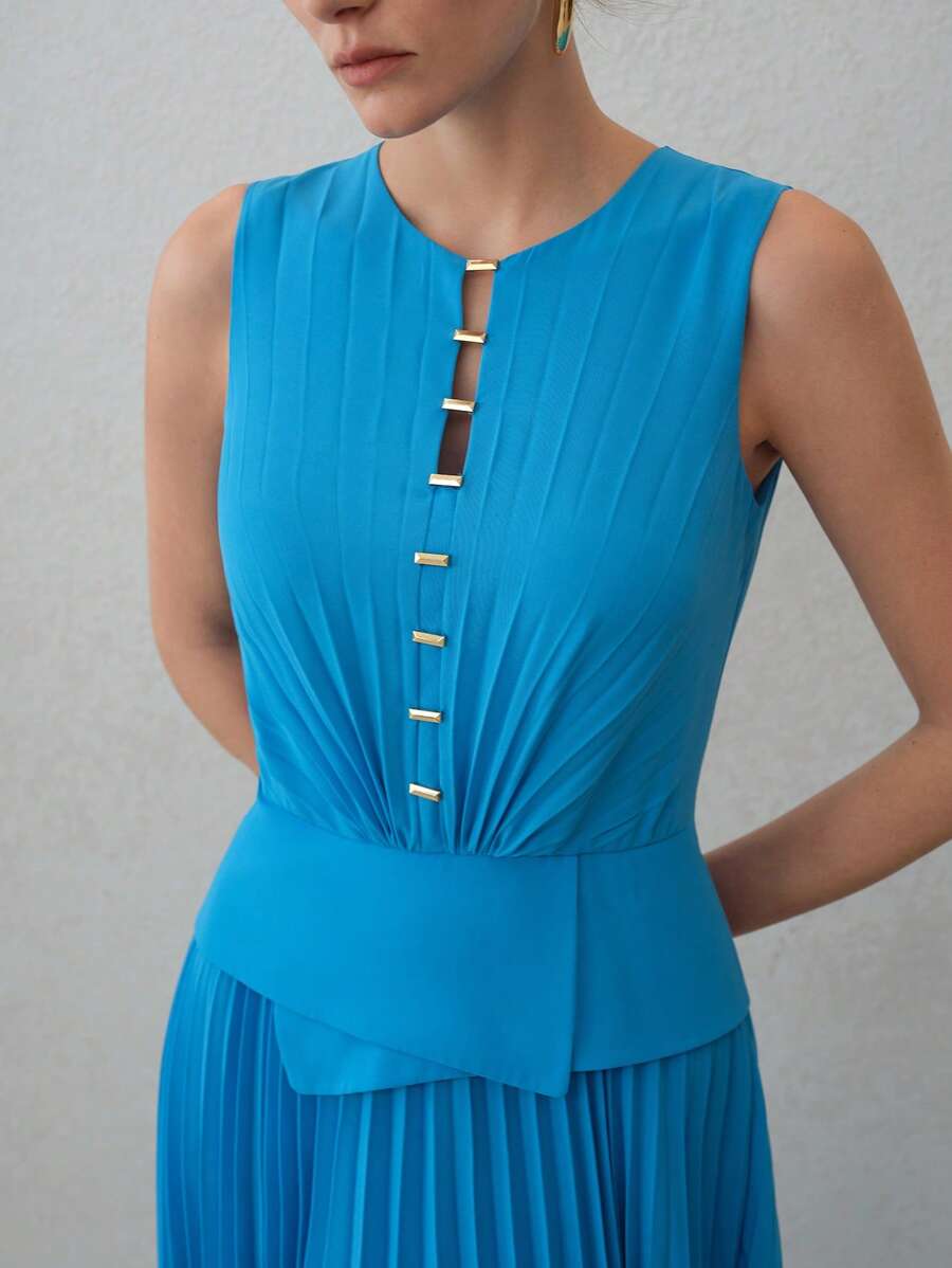 MOTF PREMIUM PLEATED FLOWY DRESS - Blue - View 2