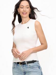 EMERY ROSE Camiseta de punto sin mangas de mujer blanca casual, para primavera/verano - Blanco - Ver 1