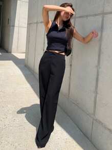 DAZY Polo Neck Crop Tank Top Festival