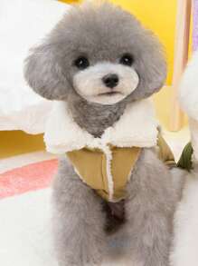 PETSIN 卡其色休闲时尚帅气风格毛绒领可变式宠物牵引绳夹克