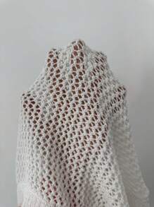 Chiquease 女士落肩常规休闲宽松圆领花卉镂空纽扣薄袖口和下摆春夏开衫 - 白色 - 查看 7