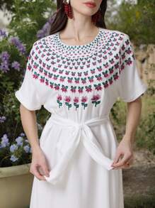 Mulvari Elegant Embroidered Women's Long Dress, Casual And Fashionable For Everyday Wear