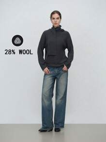SHEIN LUNE Women Casual Solid Color Turtleneck Sweater, Autumn/Winter Knit Pullover Fall - Dark Grey - View 1