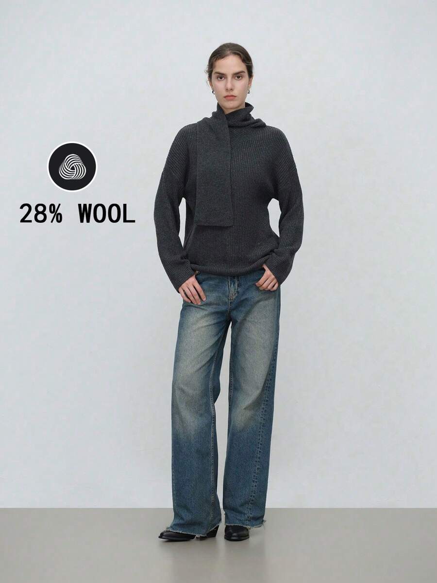 SHEIN LUNE Women Casual Solid Color Turtleneck Sweater, Autumn/Winter Knit Pullover Fall - Dark Grey - View 1