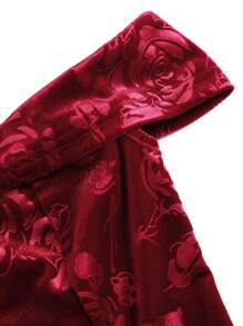 Sweetra Váy ngắn trễ vai cho nữ, dáng ôm bó nhung, tiệc Giáng sinh, hở lưng, họa tiết in màu đỏ gợi cảm cho trang phục năm mới - Đỏ - Xem 6