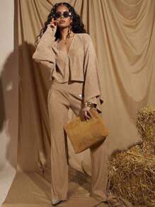 COSMINA Women Vacation Casual Solid Color Textured Pants
