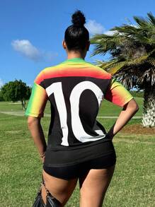 Zolique Koszulka z krótkim rękawem i nadrukiem w stylu gradientowym z motywem wakacyjnym