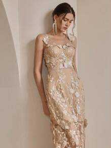 Anewsta 法式奢华花卉刺绣网眼吊带背心连衣裙，夏季，朴素，节日，派对