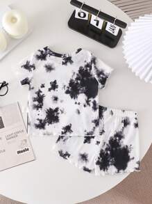 Nuevo conjunto informal casual de niña bebé con estampado de letras inglesas en tie-dye, material suave y amigable para la piel, adecuado para actividades tanto en interiores como en exteriores, primavera/verano - Multicolor - Ver 8