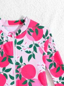 SHEIN Baby Girls Ruffled One-Piece Swimsuit With Random Print, Including Hat (Swimwear)