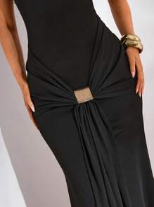 Opulessa New Spice Girls Out On The Street Holiday Day Knit Tight One-Line Shoulder Collar Belt Wrap Buttock Metal Buckle Floor Length Ladies Dress, Sexy Dress, Black Knit Dress, Tall Ladies, Beach Party Wearing Sexy Ladies Dress, Going Out On Date Dress, Beach Party Wearing Sexy Ladies, Music Festival Out On The Street Party Ladies Dress, Party Dresses For Women Women Cocktail Dresses