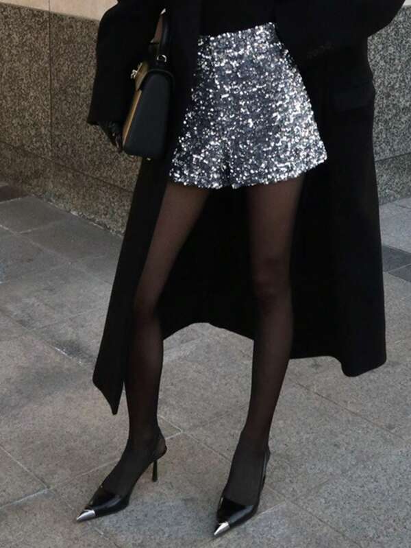 DAZY Women's Sparkling Sequin High Waist Shorts For Party Fall