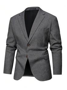 Manfinity Mode Plus Size Men's Plain Color Lapel Neck Long Sleeve Casual Blazer - Coffee Brown - View 1